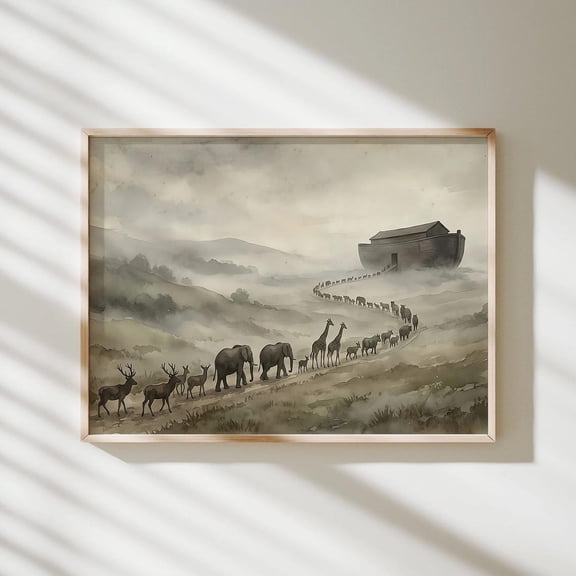 Noahs Ark with Animals, Two of Every Animal, Religious, Christian, Home Decor, Poster, Baby Nursery Wall, Jesus