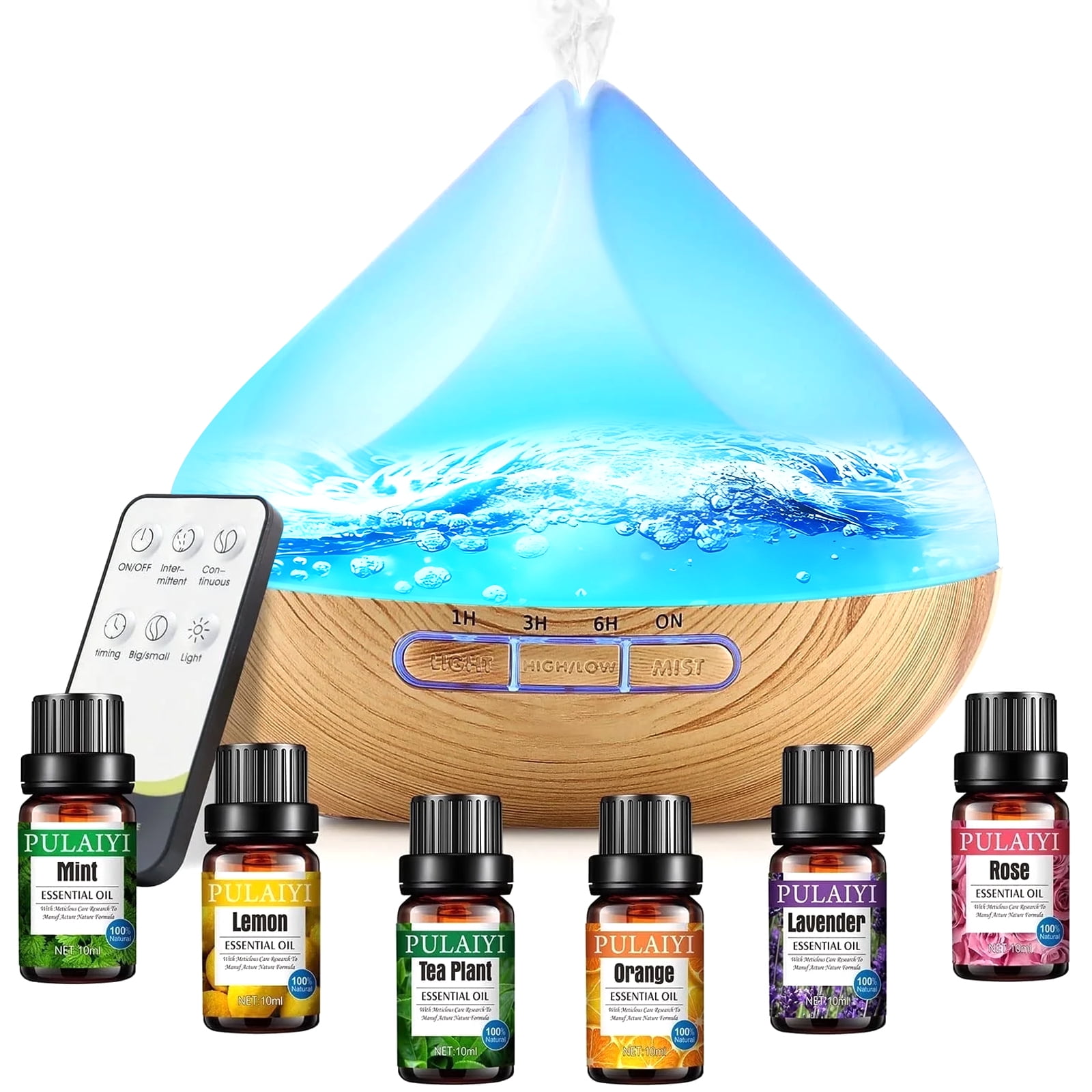 Noahstrong 500ml Essential Oil Diffuser with 6*10ml Essential Oils Set, Flower Aromatherapy Diffusers with Remote Control, Aroma Fragrant Oil Air Humidifier Vaporizer for Large Room Bedroom Office