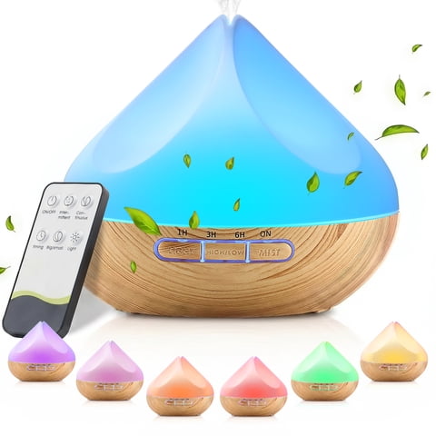 Noahstrong 500ml Essential Oil Diffuser with 6*10ml Essential Oils Set, Flower Aromatherapy Diffusers with Remote Control, Air Humidifier Vaporizer for Large Room Bedroom Office