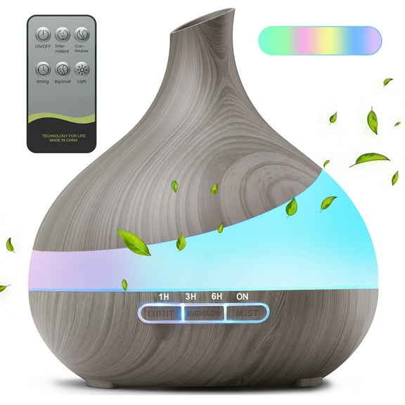 Noahstrong 550ml Essential Oil Diffuser, Gray Wood Grain Oil Diffuser with 14 Color Lights 4 Timer Setting Remote Control Cool Mist Humidifier for Large Room Bedroom