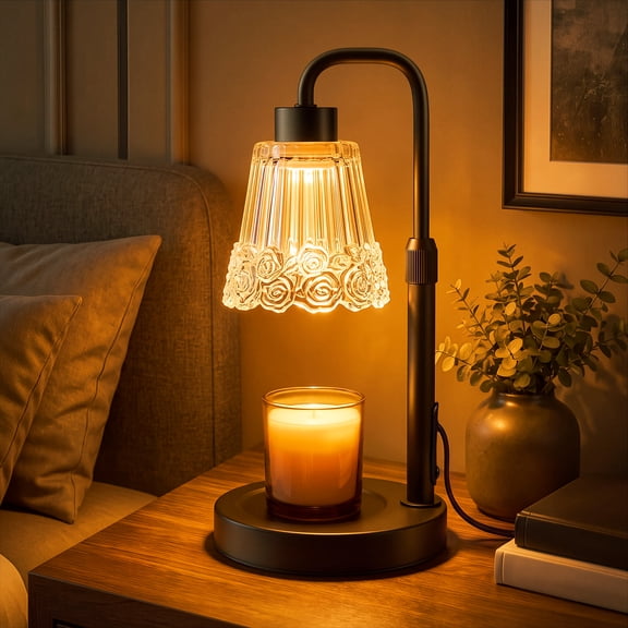 Noahstrong Candle Warmer Lamp, Adjustable Height Wax Melting Lamp with Timer & Dimmable, Glass Rose Flower Shape Candle Warmer, Home Decor Gift with 2 Bulbs