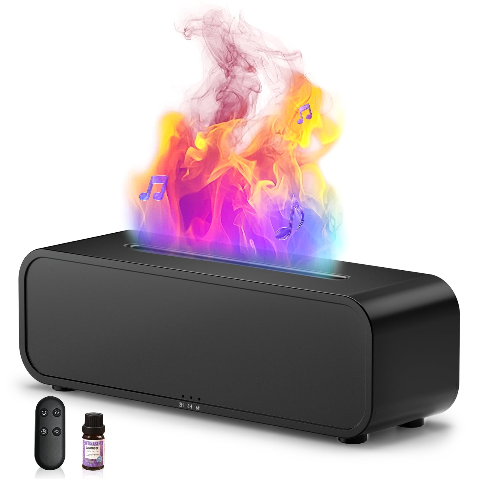 Noahstrong Flame Diffuser Humidifier, 250ml Essential Oil Diffusers for Large Rooms, Dynamic Fire Flame Sound Pickup, Cool Mist Oil Diffuser for Home with 7 Color Lights, Remote Control, Black