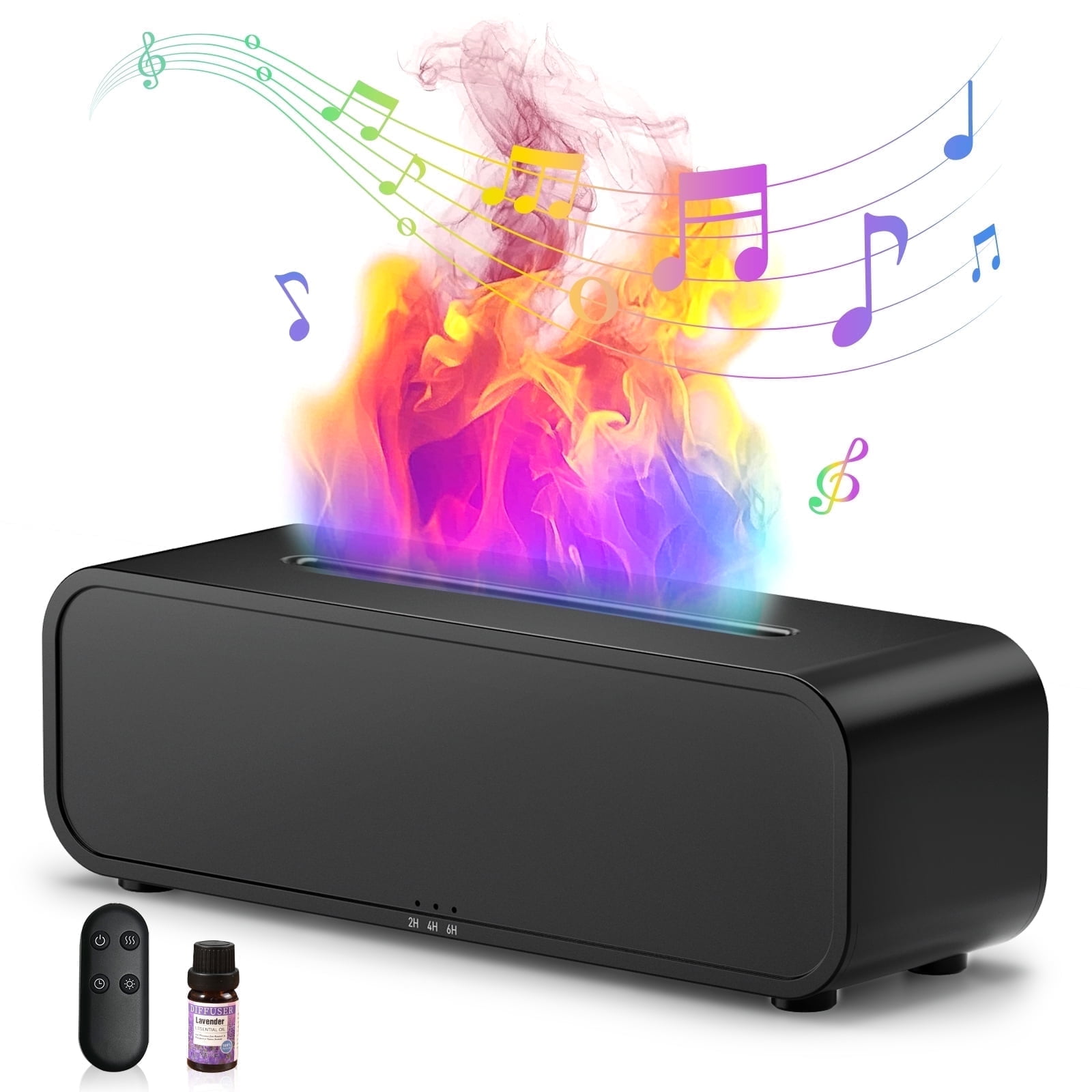 Noahstrong Flame Oil Diffuser Humidifier, 250ml Essential Oil Diffusers for Large Rooms, Dynamic Fire Flame Sound Pickup, Cool Mist Oil Diffuser for Home with 7 Color Lights, Remote Control, Black