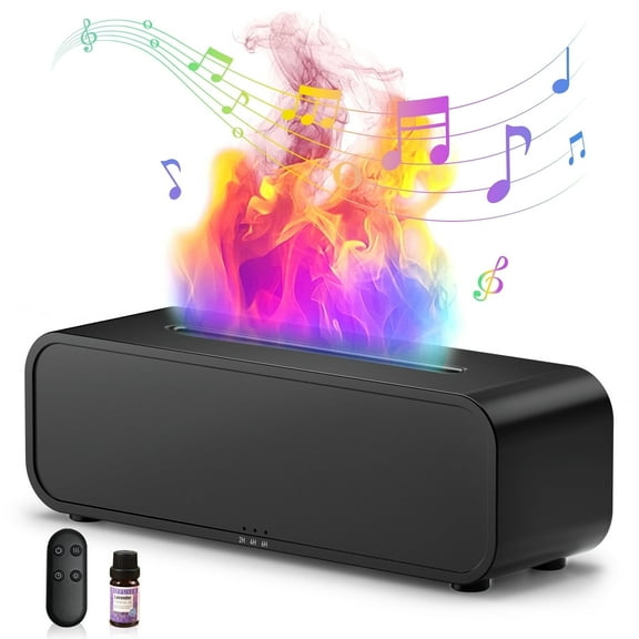 Noahstrong Flame Oil Diffuser Humidifier, 250ml Essential Oil Diffusers for Large Rooms, Dynamic Fire Flame Sound Pickup, Cool Mist Oil Diffuser for Home with 7 Color Lights, Remote Control, Black