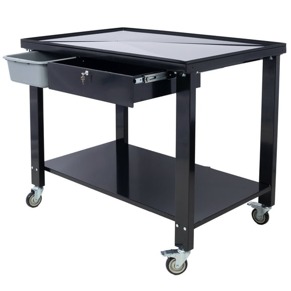 Noaman 1/2 Ton Capacity Transmission Teardown Work Station with Sloping Drain Table, Locking Drawer, Removable Drain Basin, 4 Caster Wheels, 48"x31.5"x41.3", Black
