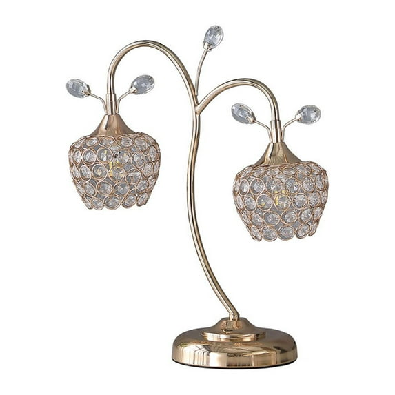 Noaman 17.25" Rose Gold 2-Floral Bell Glam Metal Table Lamp, Dual G9 Halogen Bulbs, Floral Wire Cage Shade, 110-120V, Elegant Home/Office Decor
