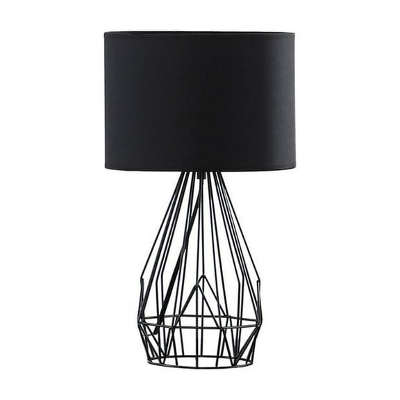 Noaman 17.5" Industrial Farm Metal Cage Black Table Lamp with Rose Copper Lining Shade, 60W Max E26 Bulb, Matte Finish, UL Listed for Home/Office