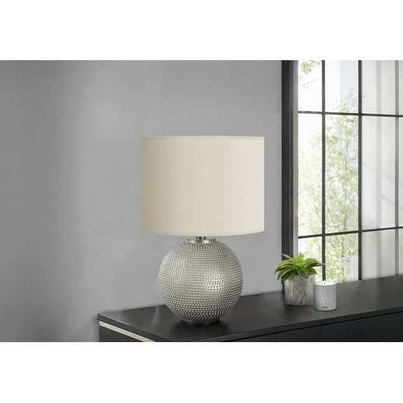 Noaman 19"h Modern Table Lamp with Grey Resin Base & Ivory Drum Shade, 3-Way Rotary Switch, 100W Max, 12"L x 12"W x 18.5"H