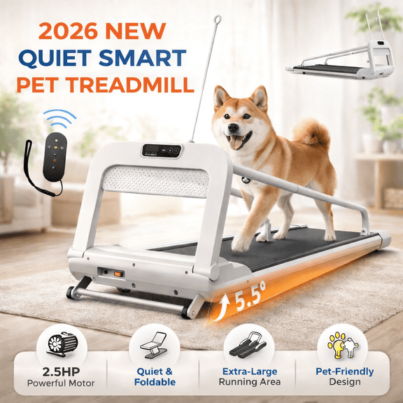 Noaman 2026 New Generation Smart Pet Treadmill for Small/Medium Dogs, 2.5HP Ultra-Quiet AI-Ready Motor, 3-Sec Foldable Space-Saving Design, Joint-Protection Running Belt & LCD Display, Off White