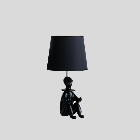 Noaman 21.25" Black Modern Clown Phone Holder Resin Table Lamp with Bulb Socket, 11" Shade, 110-120V, UL Listed for Home/Office Decor