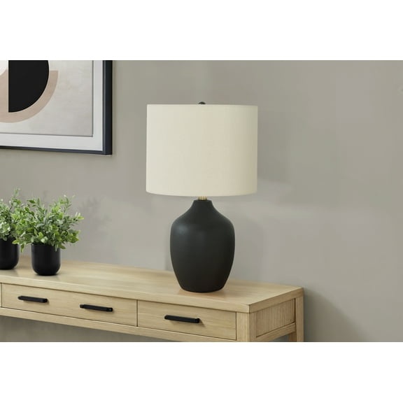 Noaman 22"h Table Lamp, Black Ceramic Base with Ivory/Cream Linen Shade, Transitional Style, 3-Way Rotary Switch, 100W Max, Perfect for Living Room, Bedroom or Office