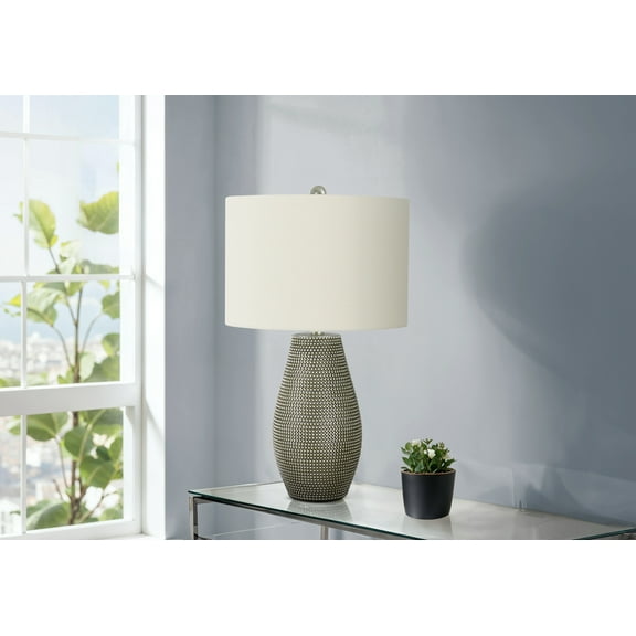 Noaman 24"h Contemporary Table Lamp, Grey Polyresin Base with Ivory Drum Shade, 3-Way Rotary Switch, 100W Max, Perfect for Living Room, Bedroom, or Office