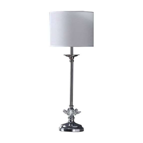 Noaman 25.5" Buffet Crystal Floral Chrome Metal Table Lamp with White Cotton Shade, E12 Bulb Compatible, 110-120V, UL Listed