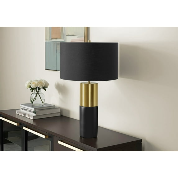 Noaman 25"h Black Concrete Table Lamp with Black Fabric Shade, Contemporary Design, 3-Way Rotary Switch, 100W Max Bulb, 15x15x25in