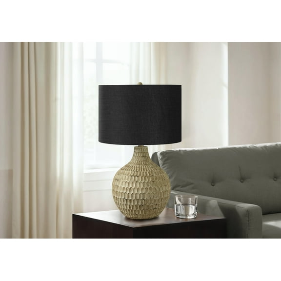 Noaman 25"h Table Lamp with Black Linen Shade, Brown Polyresin Base, 3-Way Rotary Switch, 100W Max Bulb, Contemporary Lighting for Living Room, Bedroom, or Office