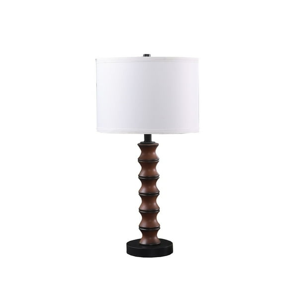 Noaman 27.5" Coastal Littoral Wood Inspired Modern Table Lamp with White Cotton/Linen Shade, Dark Cherry Polyresin & Black Metal, 110-120V, UL Listed