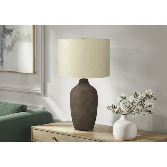 Noaman 27" Table Lamp, Grey Ceramic Base with Beige Linen Shade, 3-Way Rotary Switch, 100W Max, Contemporary Lighting for Living Room, Bedroom or Office