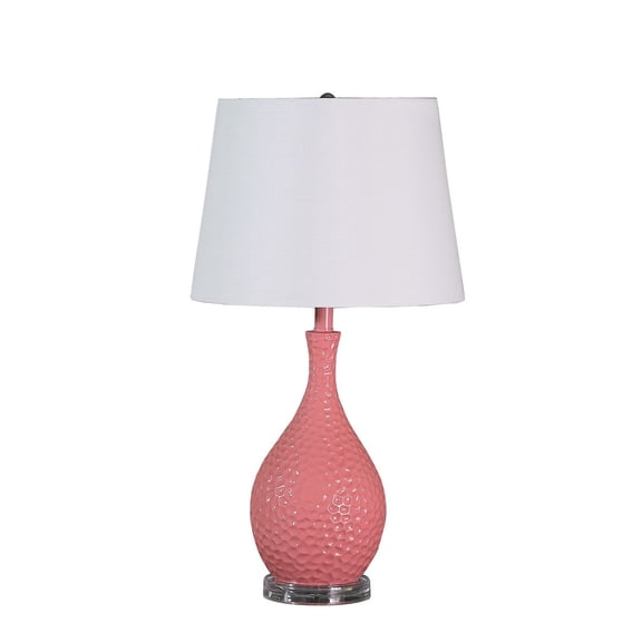 Noaman 28" Pink Telli Pebble Mid-Century Resin Table Lamp with White Semi Drum Shade, Polyresin & Metal Base, 110-120V, UL Listed, Vintage Home Decor