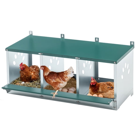 Noaman 3 Compartment Metal Nesting Box for Hens, Galvanized Steel Chicken Nest Box, Green, Easy to Assemble, 32.9x16.34x15.35 inches