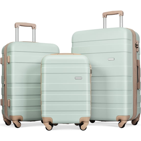 Noaman 3-Piece ABS Hardshell Luggage Set with TSA Lock, 20/24/28 Inch Lightweight Spinner Suitcases (Grey Green)