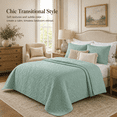 thumbnail image 1 of Noaman 3 Piece Reversible Bedspread Set Seafoam Full/Queen, Oversized Microfiber Coverlet with Quilted Medallion Design, Hypoallergenic Polyester Filling, Includes 2 Shams, Green, 1 of 10