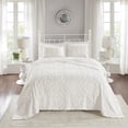 thumbnail image 1 of Noaman 3-Piece Tufted Cotton Chenille Bedspread Set Off-White Full/Queen, Shabby Chic Floral Medallion Design with 2 Shams, 1 of 6