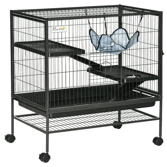 Noaman 3-Tier Small Animal Cage, Ferret Cage Large Chinchilla Cage with Wheels, 31.5" L x 20.5" W x 33" H, Black Metal Pet Enclosure for Chinchillas, Sugar Gliders