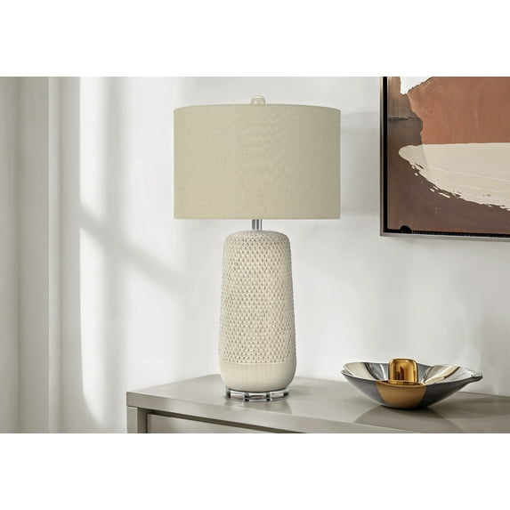 Noaman 31"h Cream Ceramic Table Lamp with Beige Fabric Shade, Contemporary Boho Style, 3-Way Rotary Switch, 100W Bulb Compatible