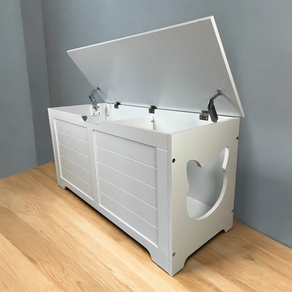 Noaman 39.4" Top Open Cat Litter Box Enclosure Furniture, Hidden Litter Box Cover Cabinet for Large Cats, Dog Proof, Cream White, MDF Material, Multipurpose Cat Washroom & Storage