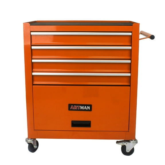 Noaman 4-Drawer Multifunctional Tool Cart with Wheels - Orange