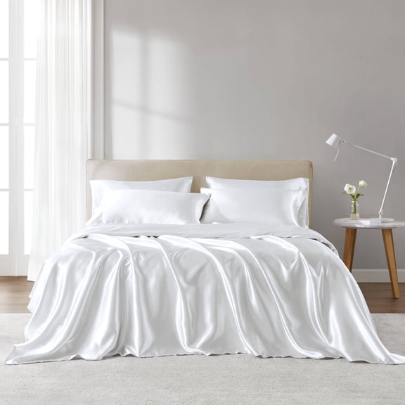 Noaman 4 Piece Twin Luxury Sheet Set, White Polyester, Wrinkle Free