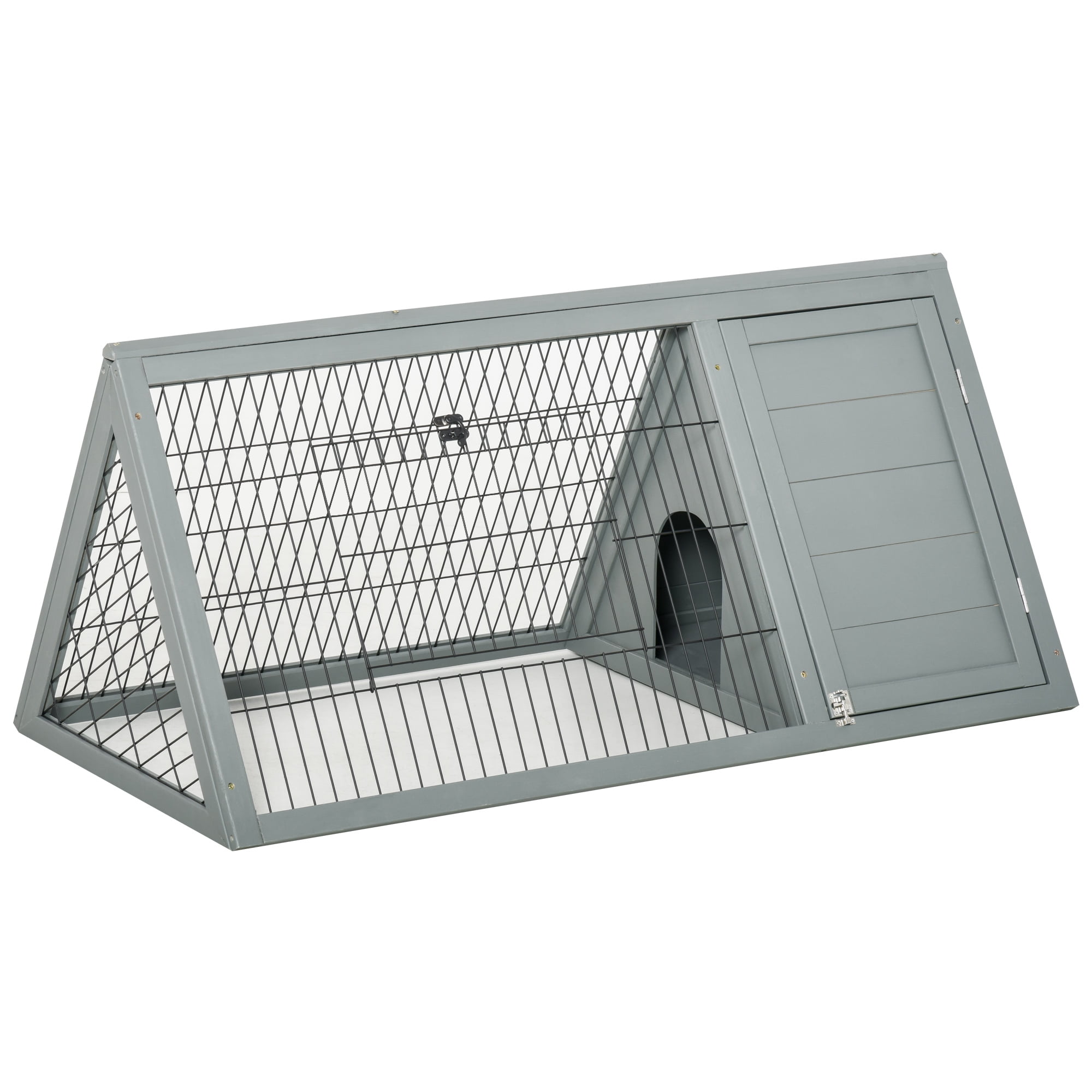 Noaman 46" Wooden A-Frame Outdoor Rabbit Hutch with Run, Ventilated Wire & Compact Design, Gray