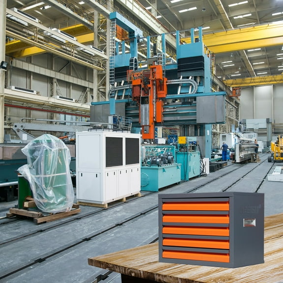 Noaman 5-Drawer Milling Cutter Storage Cabinet, Drill Bit Organizer with Stackable Design, 15.7"L x 9.4"W x 12"H, Cement Grey, ABS+Steel Construction for Workshop & Garage