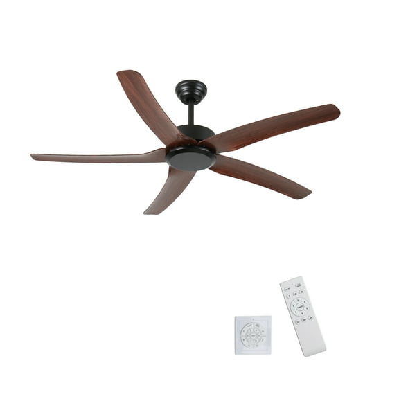 Noaman 52" Ceiling Fan No Light, 5 Reversible ABS Blades, 6-Speed DC Motor, Low Profile Design for Living Room/Bedroom/Kitchen, Black & Brown