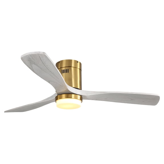 Noaman 52 Inch Decorative LED Ceiling Fan with Dimmable Light, 6-Speed Remote, 3 Solid Wood Blades, Reversible DC Motor, Gold Finish for Living Room/Bedroom