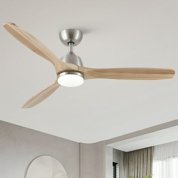 Noaman 52 Inch Integrated LED Ceiling Fan with Remote Control, Brushed Nickel, Solid Wood Blades, 6-Speed Reversible DC Motor, Whisper Quiet for Medium Rooms (12x12 ft to 14x14 ft)