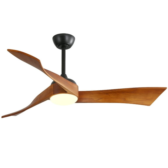 Noaman 52 Inch Ceiling Fan with Dimmable 3-Color LED Light, 3 Solid Wood Blades, Remote Control, Reversible DC Motor, Matte Black for Home