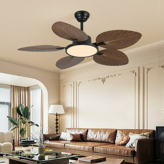 Noaman 52 inch Tropical Palm Leaf Ceiling Fan with Light Remote Control, Amber Color Indoor Outdoor Use