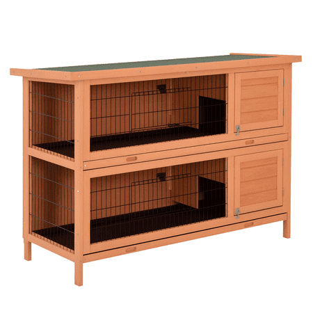 Noaman 54" 2-Story Large Rabbit Hutch Wooden Pet House with Lockable Doors & Waterproof Roof, Orange