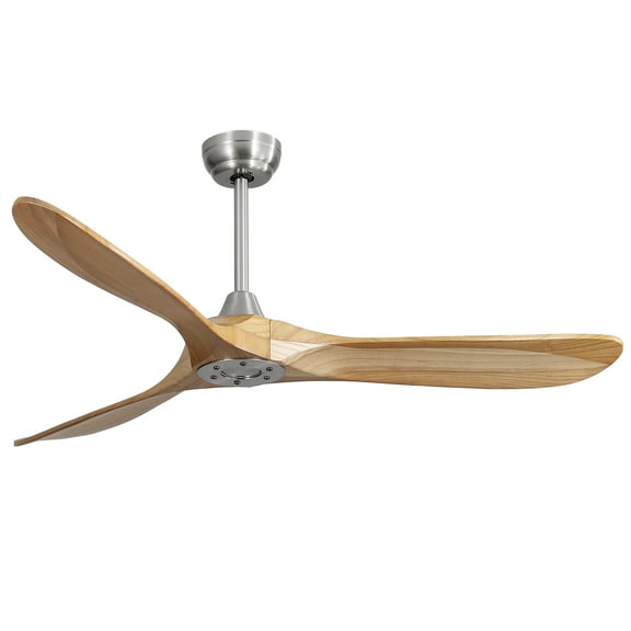 Noaman 60 Inch Outdoor Ceiling Fan Without Light, 3 Solid Wood Blades, Brushed Nickel, DC Motor with Remote Control, Reversible for Year-Round Use