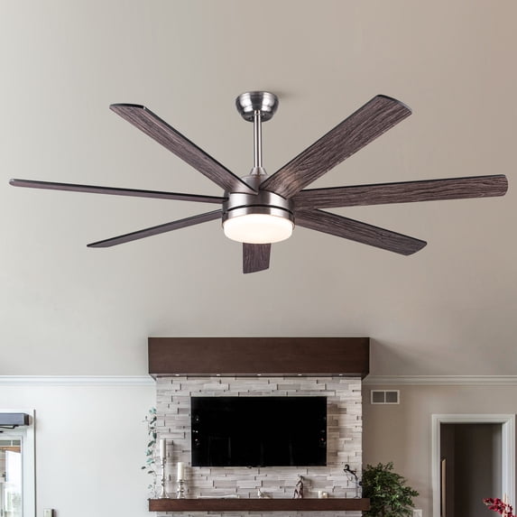 Noaman 62 inch Brushed Nickel Smart Ceiling Fan with LED Light and Remote Control, DC Motor, Plywood Blades