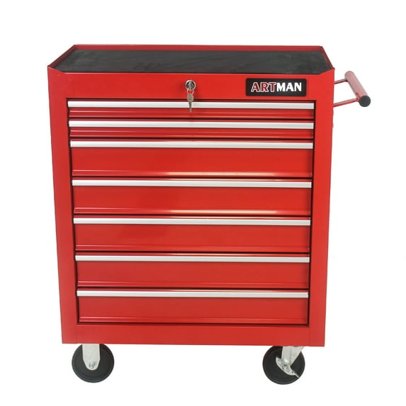 Noaman 7-Drawer Multifunctional Tool Cart with Wheels, Red