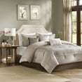 thumbnail image 1 of Noaman 7-Piece King Comforter Set, Taupe Polyester Charmeuse Bedding with Pleated Design & Decorative Pillows, 1 of 12
