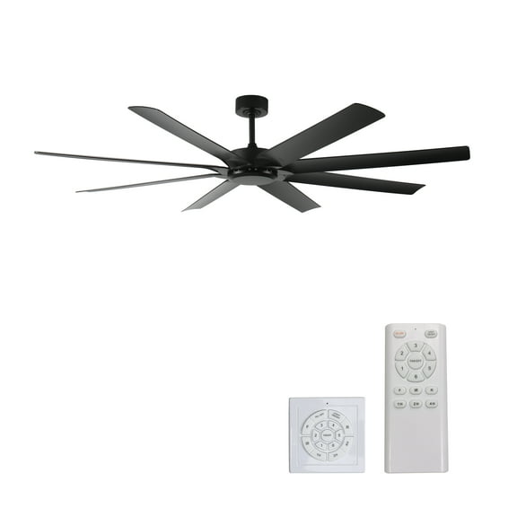 Noaman 72 Inch Industrial Ceiling Fan with Remote Control, 8 Reversible Blades, Quiet DC Motor, Timer Function, 6-Speed, No Light for Bedroom Home Kitchen, Black