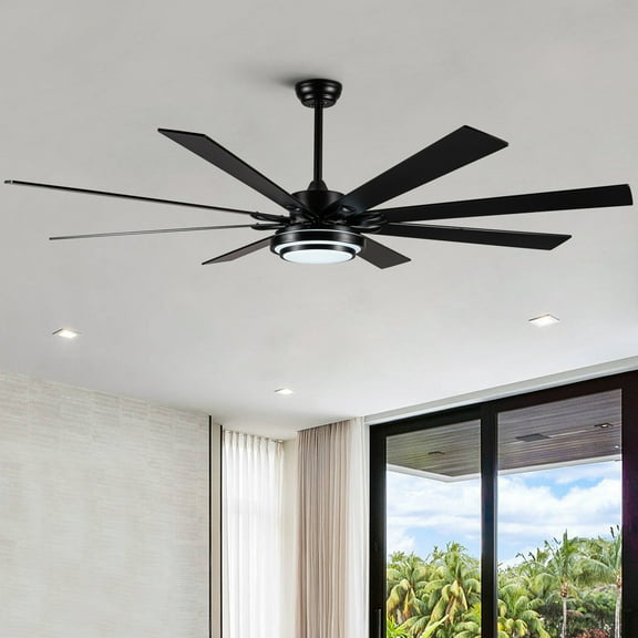 Noaman 72" Integrated LED Matte Black Smart Ceiling Fan with Remote Control, 6-Speed Adjustable, Reversible Blades, Compatible with Alexa/Google Assistant