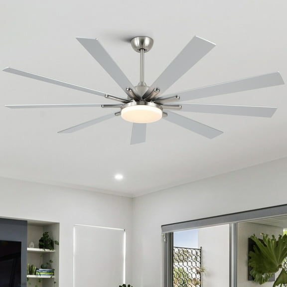 Noaman 72 inch Integrated LED Brushed Nickel Smart Ceiling Fan with Remote Control, Quiet DC Motor, 3 Color Temperatures, Works with Alexa & Google Assistant