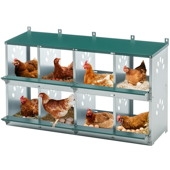 Noaman 8 Compartment Chicken Nesting Boxes, Metal Wall Mount Poultry Nest for Hens, 42.72"x16.34"x26.38", Galvanized Steel with Vent Holes, Green