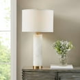 thumbnail image 1 of Noaman Alabaster Table Lamp 16" Dia x 30" H, White Drum Shade with Gold Metal Base, E26 Socket & 72" Cord, Elegant Lighting for Living Room, 1 of 7