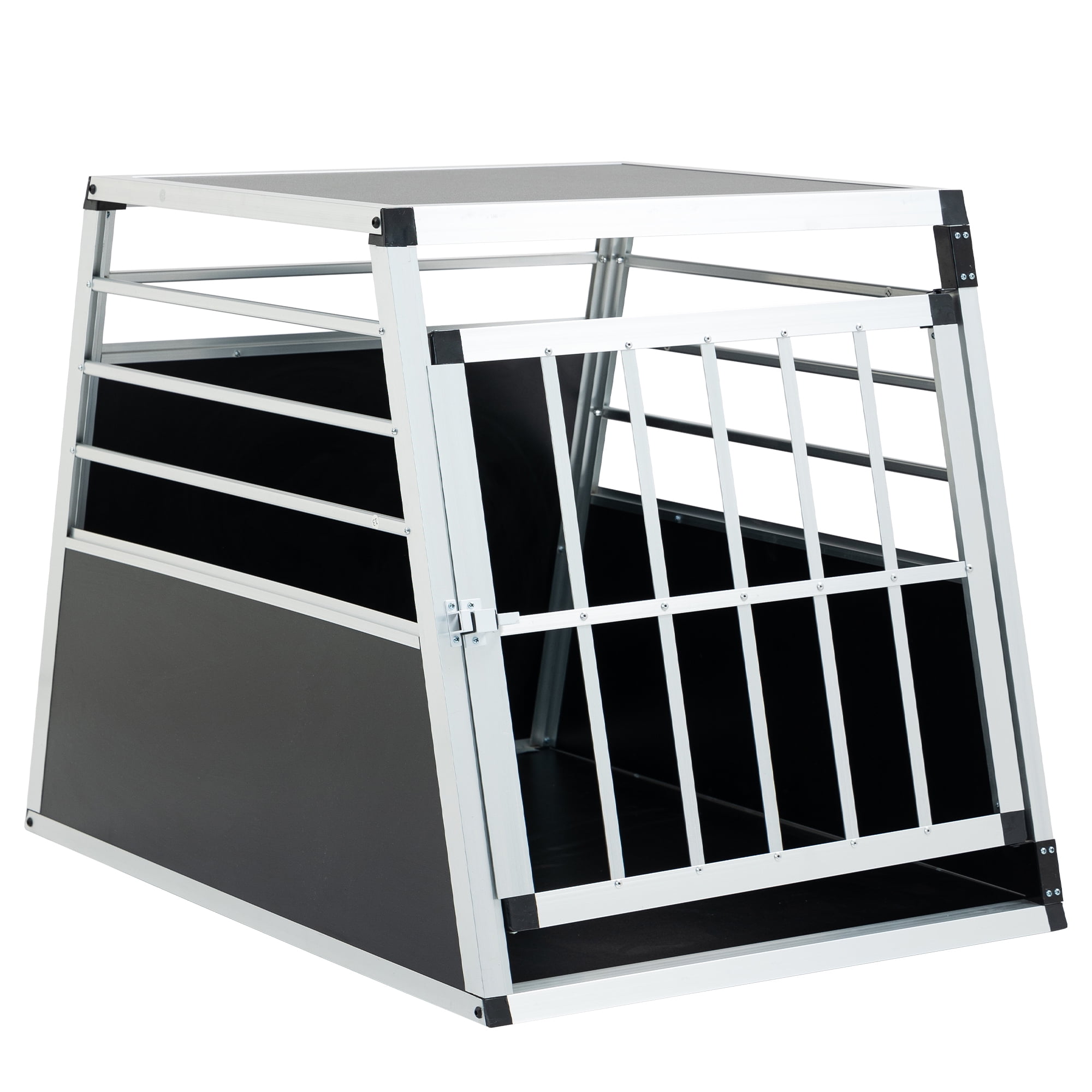 Noaman Aluminum Pet Transport Box 35.8"L x 25.6"W x 27.2"H, Lockable Travel Crate for Dogs & Cats, Durable MDF & Aluminum Design, Black & Silver