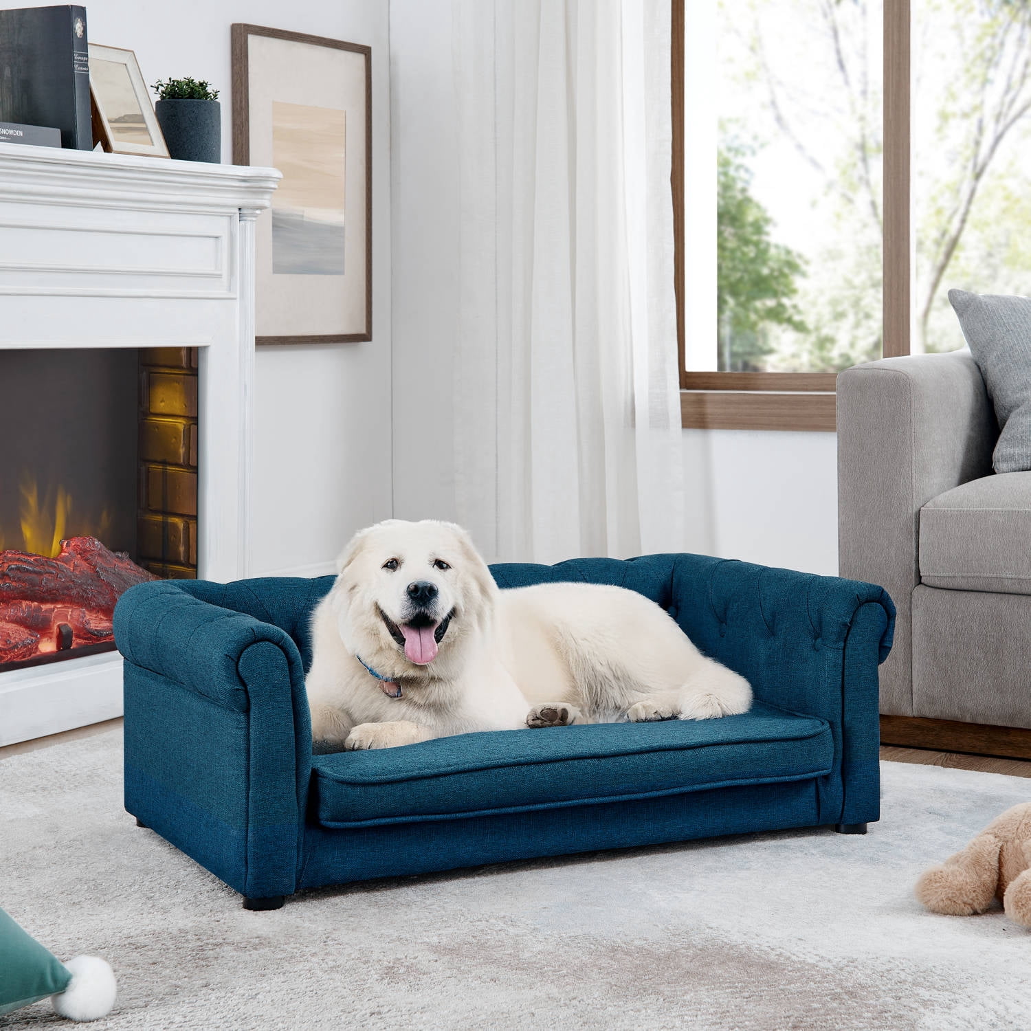 Noaman Elevated Dog Sofa Bed for Small & Medium Dogs, 40"x23"x14" Blue Pet Couch with Foam Padding, Durable & Stylish Raised Dog Bed, Supports Up to 100lbs